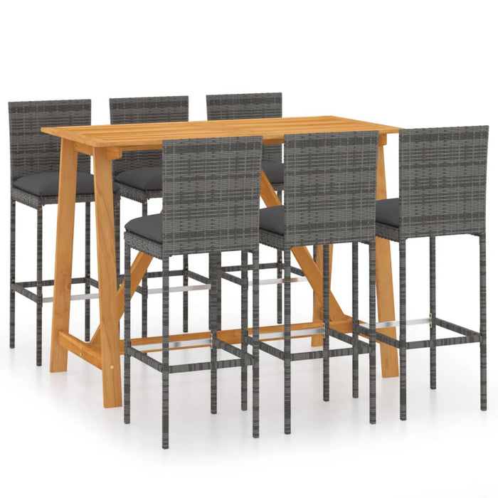 Set mobilier de bar de grădină cu perne, 7 piese, gri WALTI