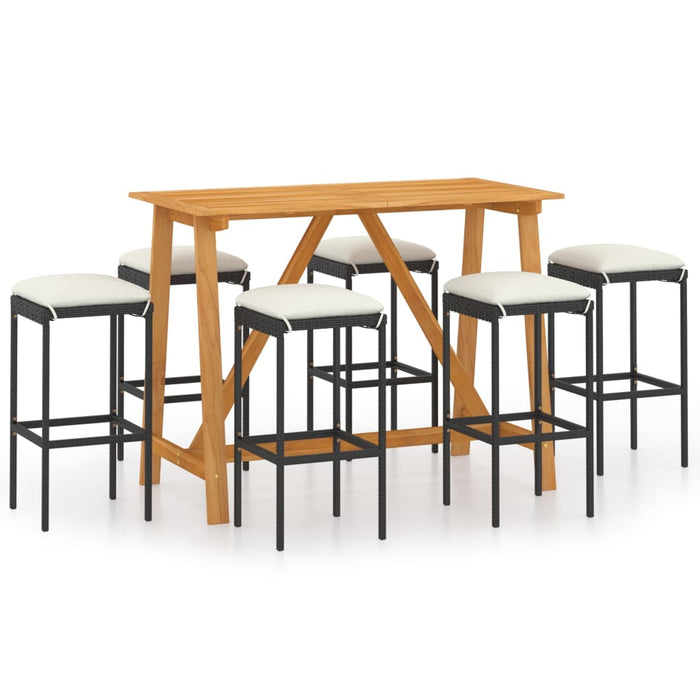 Set mobilier bar de grădină cu perne, 7 piese, negru WALTI
