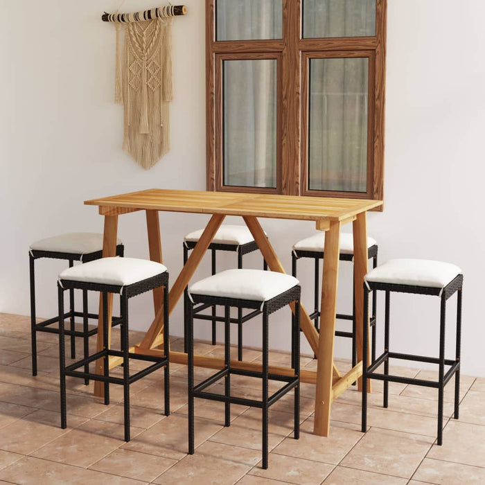 Set mobilier bar de grădină cu perne, 7 piese, negru WALTI