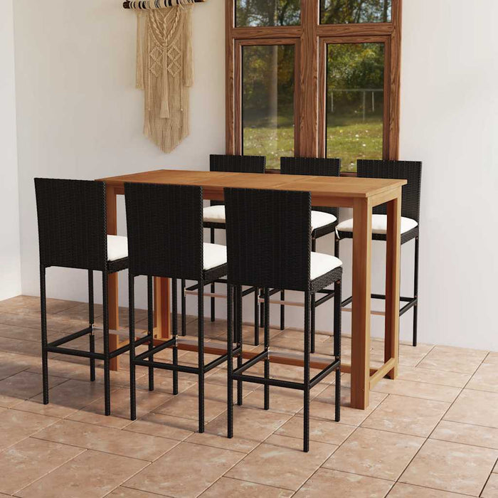 Set mobilier bar de grădină cu perne, 7 piese, negru WALTI