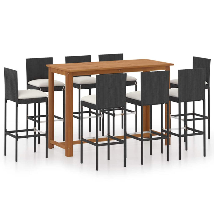 Set mobilier bar de grădină cu perne, 9 piese, negru - WALTI WALTI