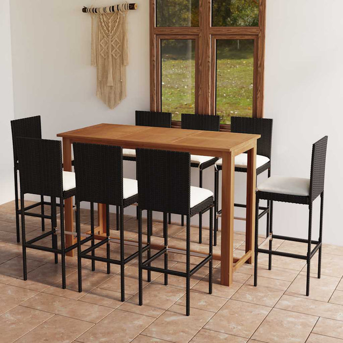 Set mobilier bar de grădină cu perne, 9 piese, negru - WALTI WALTI