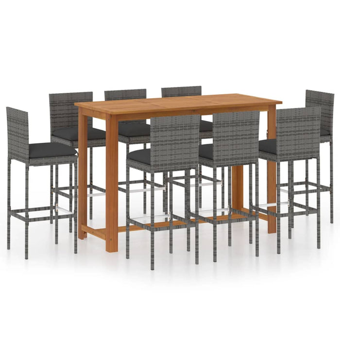 Set mobilier bar de grădină cu perne, 9 piese, gri - WALTI WALTI