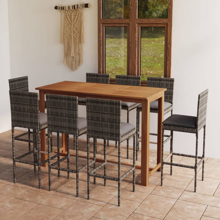 Set mobilier bar de grădină cu perne, 9 piese, gri - WALTI WALTI