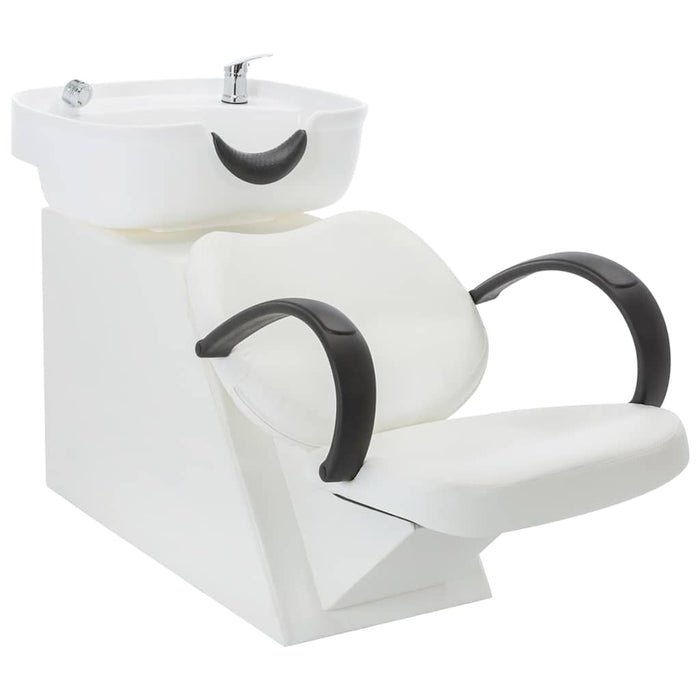 Scaun de spălare salon, cu lavoar, alb, piele ecologică WALTI