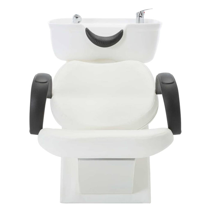 Scaun de spălare salon, cu lavoar, alb, piele ecologică WALTI
