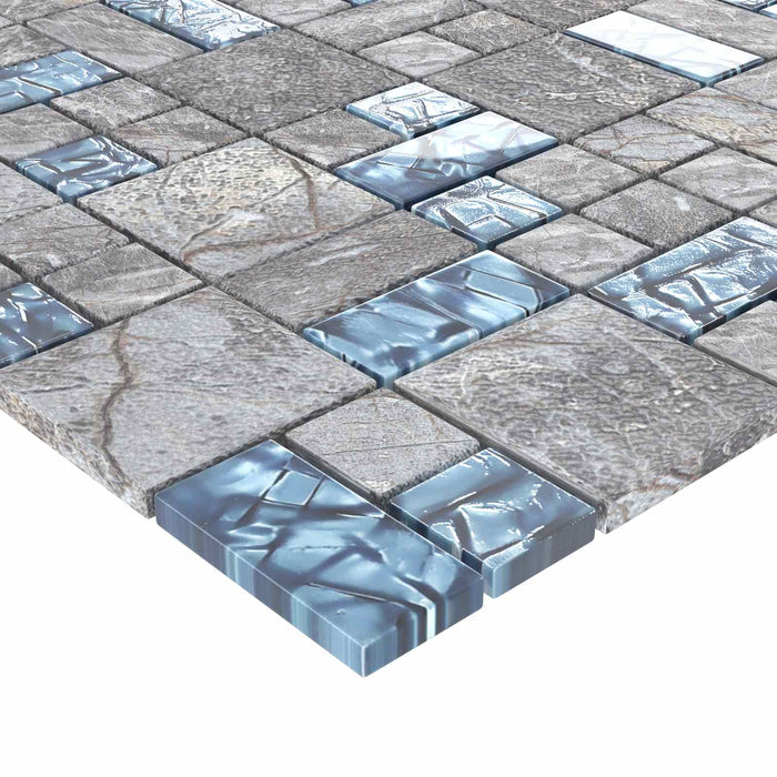 Plăci mozaic 11 pcs Gri și Albastru 50 x 50 cm Sticlă - WALTI WALTI