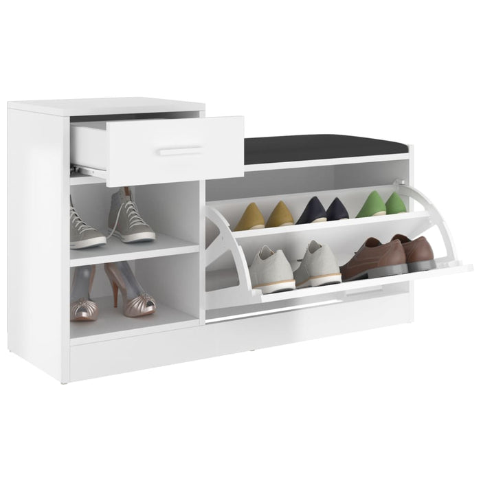 Banchetă pantofar alb extralucios 94,5x31x57cm lemn prelucrat WALTI