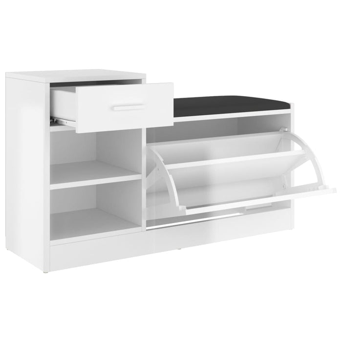 Banchetă pantofar alb extralucios 94,5x31x57cm lemn prelucrat WALTI