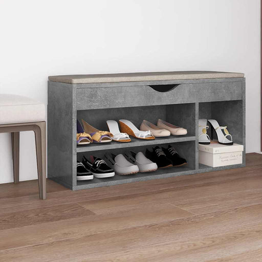 Bancă pantofar cu pernă gri beton 104x30x49 cm, lemn prelucrat - WALTI WALTI