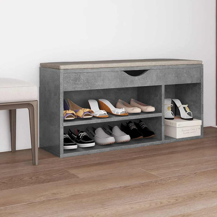 Bancă pantofar cu pernă gri beton 104x30x49 cm, lemn prelucrat - WALTI WALTI