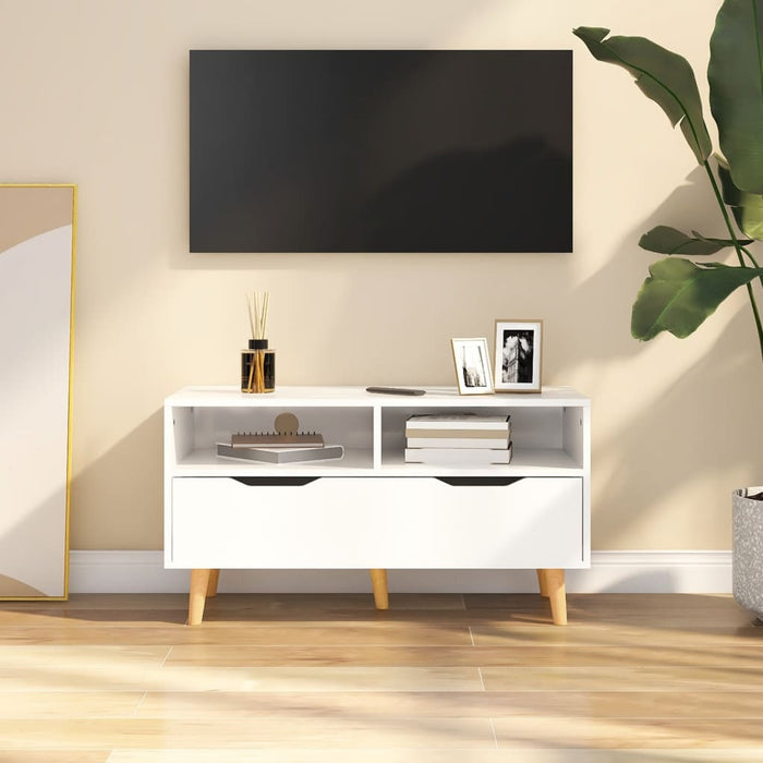 Comodă TV, alb extralucios, 90x40x48,5 cm, lemn prelucrat - WALTI WALTI