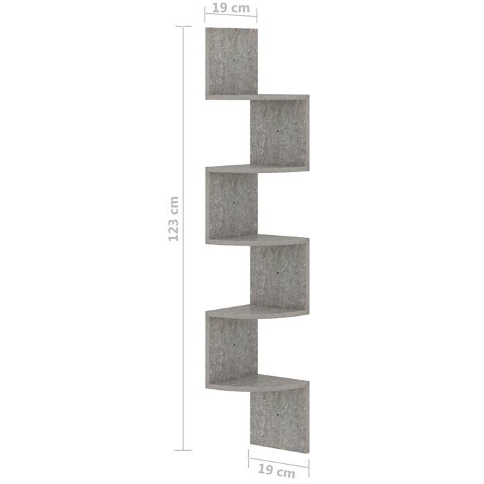 Raft de perete de colț, gri beton, 19x19x123 cm, lemn prelucrat - WALTI WALTI
