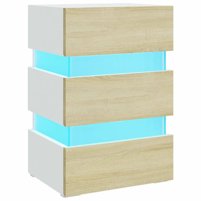 Noptieră cu LED, alb/stejar sonoma, 45x35x67 cm, lemn prelucrat - WALTI WALTI