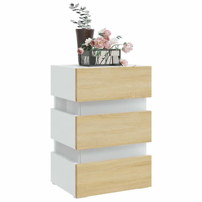 Noptieră cu LED, alb/stejar sonoma, 45x35x67 cm, lemn prelucrat - WALTI WALTI