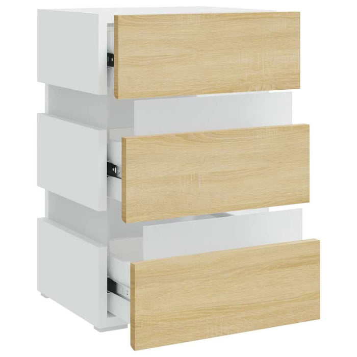 Noptieră cu LED, alb/stejar sonoma, 45x35x67 cm, lemn prelucrat - WALTI WALTI