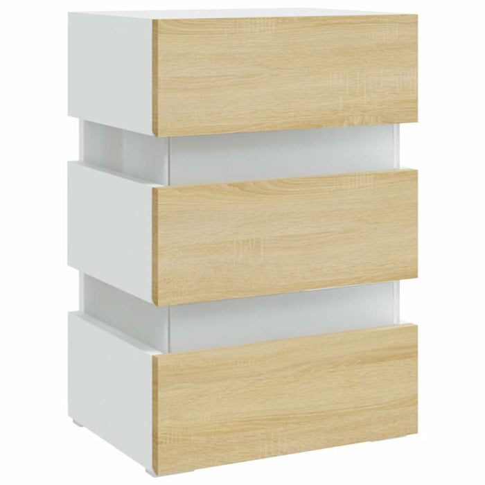 Noptieră cu LED, alb/stejar sonoma, 45x35x67 cm, lemn prelucrat - WALTI WALTI