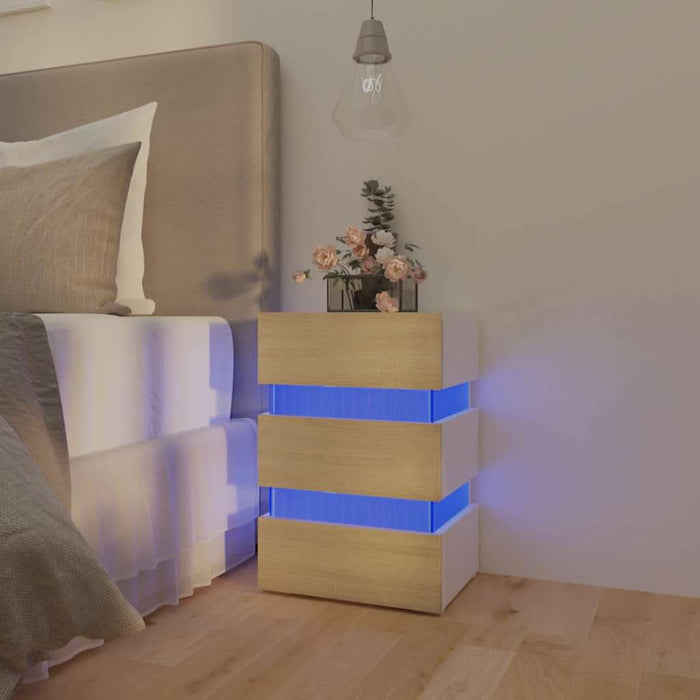 Noptieră cu LED, alb/stejar sonoma, 45x35x67 cm, lemn prelucrat - WALTI WALTI