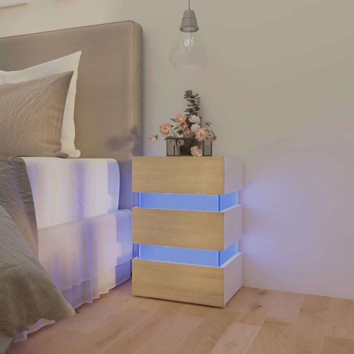 Noptieră cu LED, alb/stejar sonoma, 45x35x67 cm, lemn prelucrat - WALTI WALTI