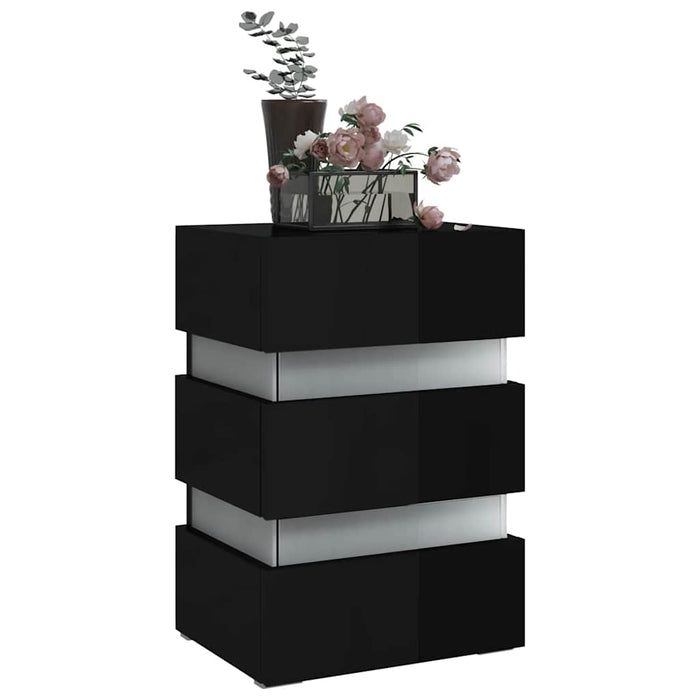 Dulap noptieră cu LED negru lucios 45x35x67cm lemn prelucrat - WALTI WALTI