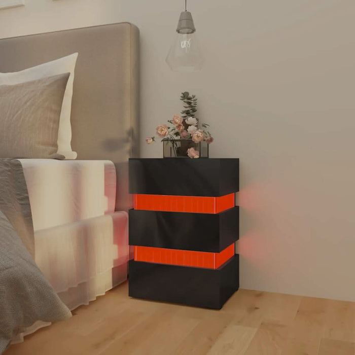 Dulap noptieră cu LED negru lucios 45x35x67cm lemn prelucrat - WALTI WALTI