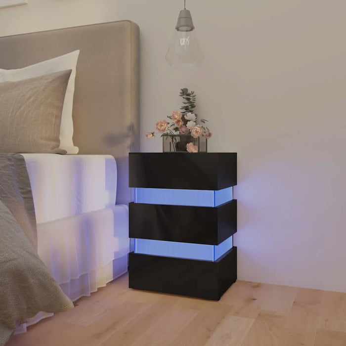 Dulap noptieră cu LED negru lucios 45x35x67cm lemn prelucrat - WALTI WALTI