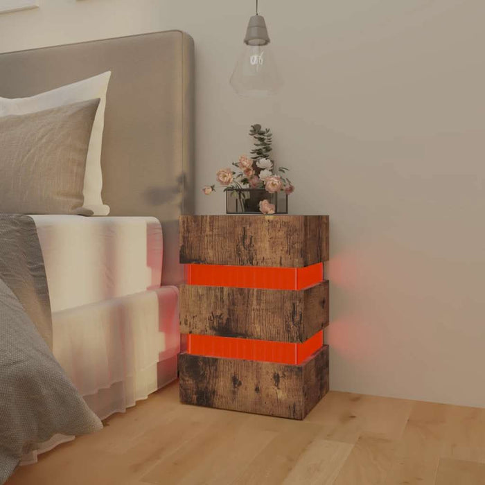 Dulap noptieră cu LED, stejar afumat, 45x35x67cm lemn prelucrat - WALTI WALTI