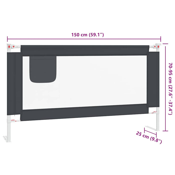 Balustradă de protecție pat copii, gri închis, 150x25 cm textil WALTI
