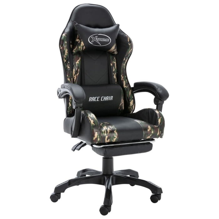 Scaun de jocuri cu taburet, negru și camuflaj, piele ecologică - WALTI WALTI