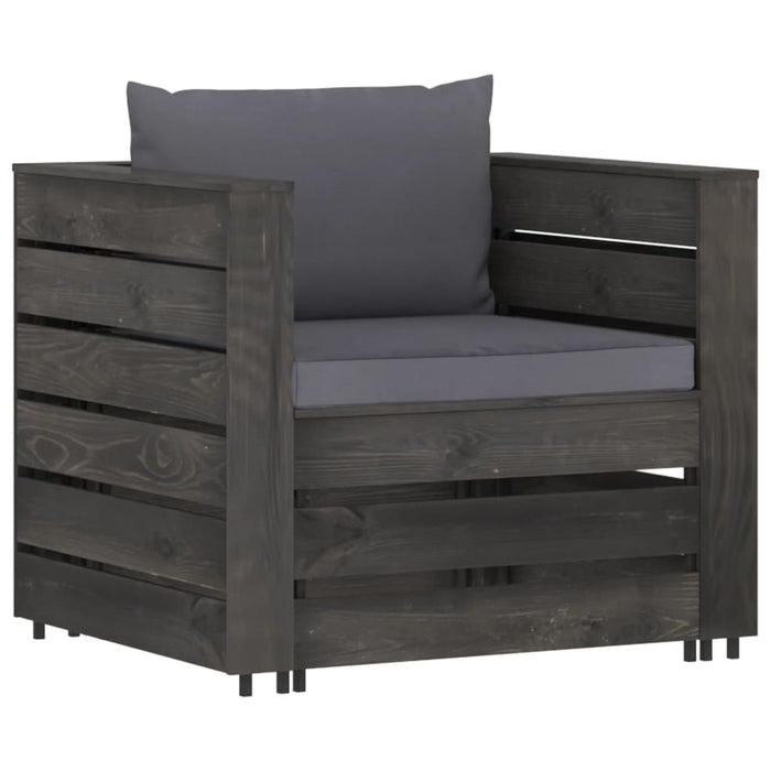 Set mobilier grădină, 2 piese, cu perne, gri, lemn impregnat - WALTI WALTI