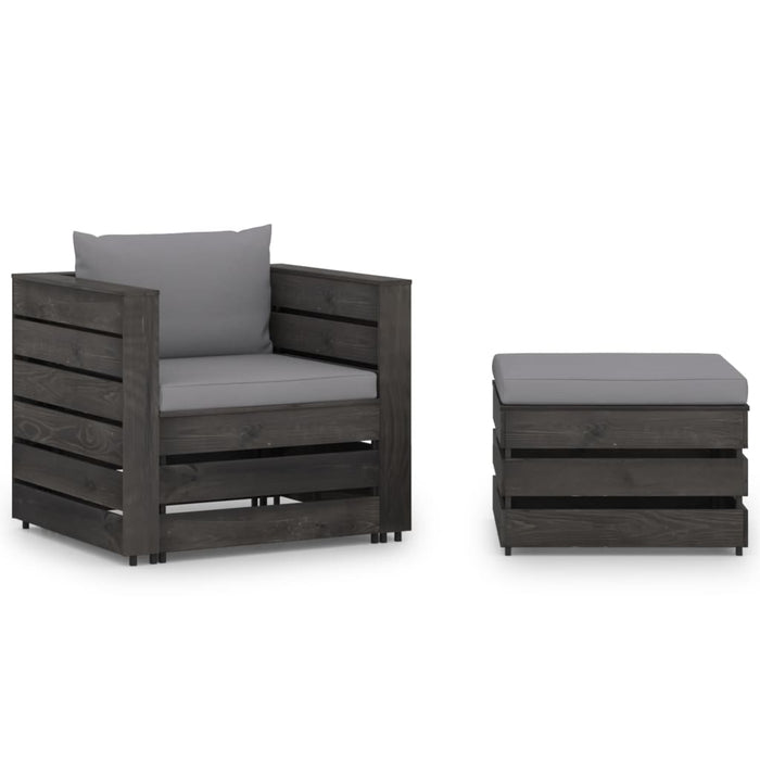 Set mobilier grădină cu perne, 2 piese, gri, lemn tratat - WALTI WALTI
