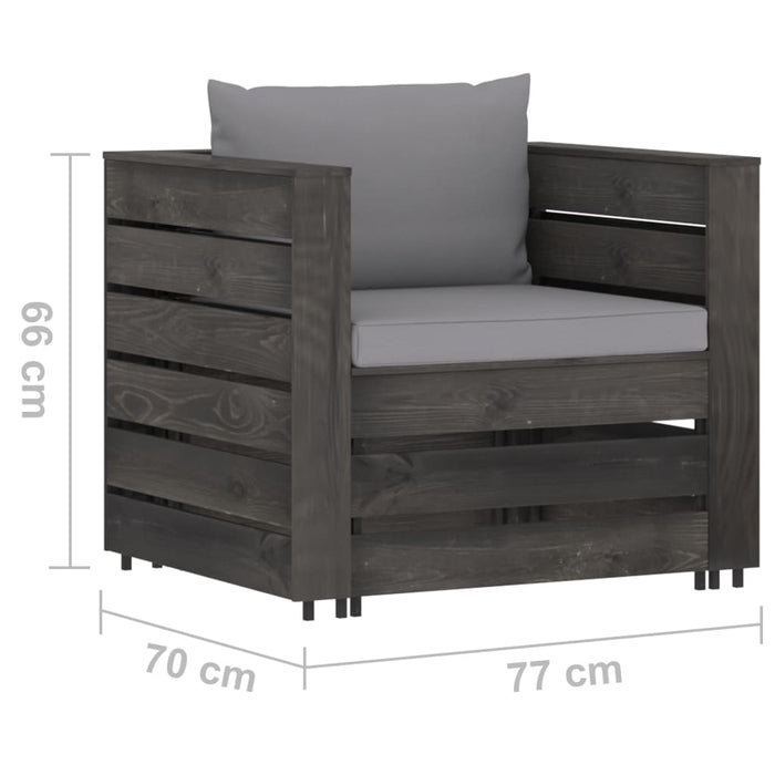 Set mobilier grădină cu perne, 2 piese, gri, lemn tratat - WALTI WALTI