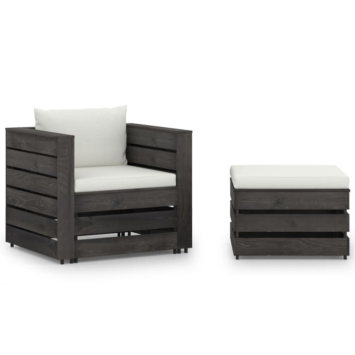 Set mobilier grădină cu perne, 2 piese, gri, lemn impregnat - WALTI WALTI