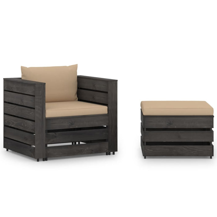 Set mobilier grădină, 2 piese, cu perne, gri, lemn impregnat - WALTI WALTI