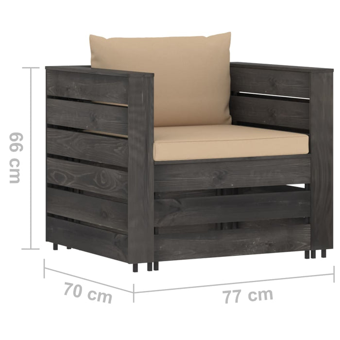Set mobilier grădină, 2 piese, cu perne, gri, lemn impregnat - WALTI WALTI