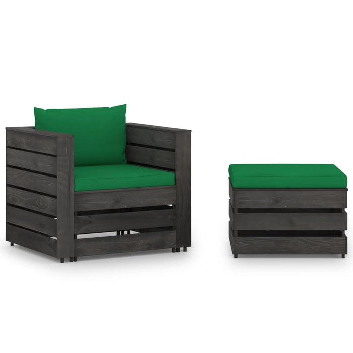 Set mobilier grădină cu perne, 2 piese, lemn tratat gri - WALTI WALTI