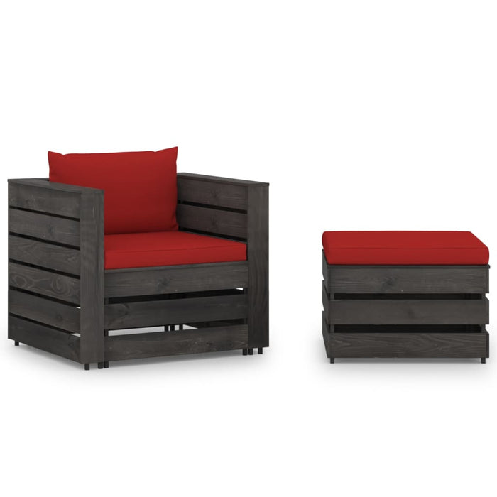 Set mobilier grădină cu perne, 2 piese, gri, lemn tratat - WALTI WALTI