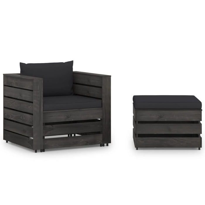 Set mobilier de grădină cu perne, 2 piese, gri, lemn tratat WALTI