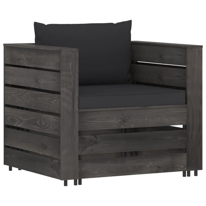 Set mobilier de grădină cu perne, 2 piese, gri, lemn tratat WALTI