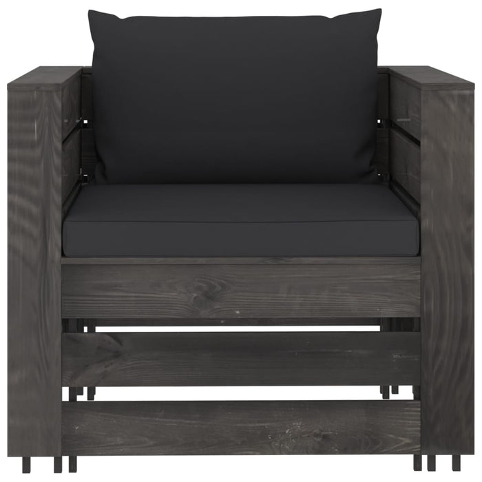 Set mobilier de grădină cu perne, 2 piese, gri, lemn tratat WALTI