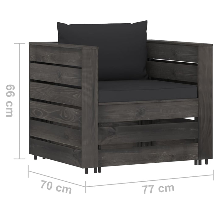 Set mobilier de grădină cu perne, 2 piese, gri, lemn tratat WALTI