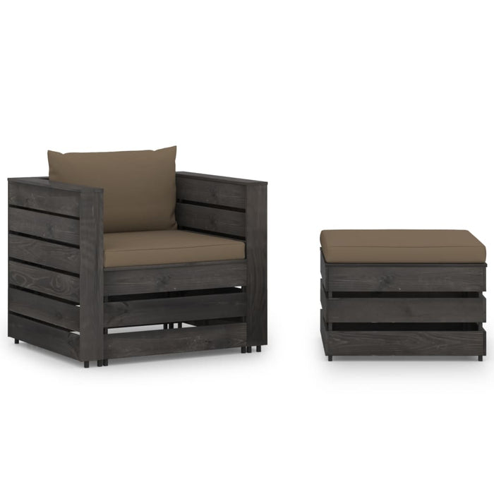 Set mobilier grădină, 2 piese, cu perne, gri, lemn impregnat WALTI