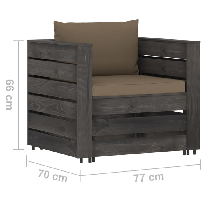 Set mobilier grădină, 2 piese, cu perne, gri, lemn impregnat WALTI