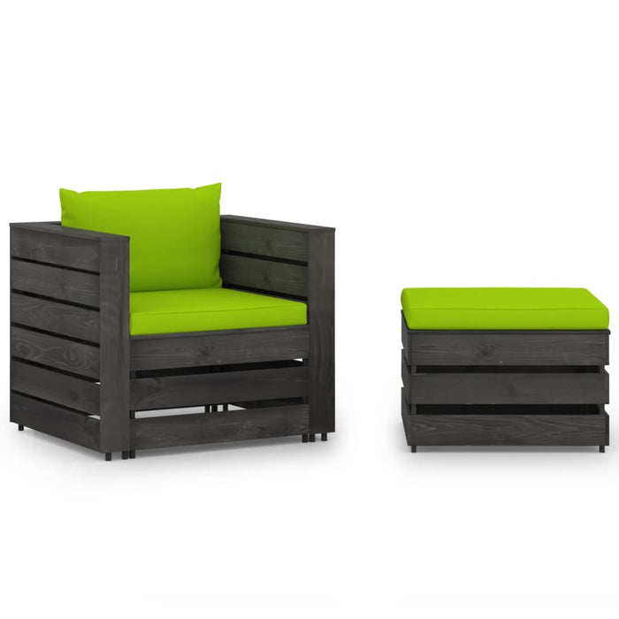 Set mobilier de grădină cu perne, 2 piese, gri, lemn tratat WALTI