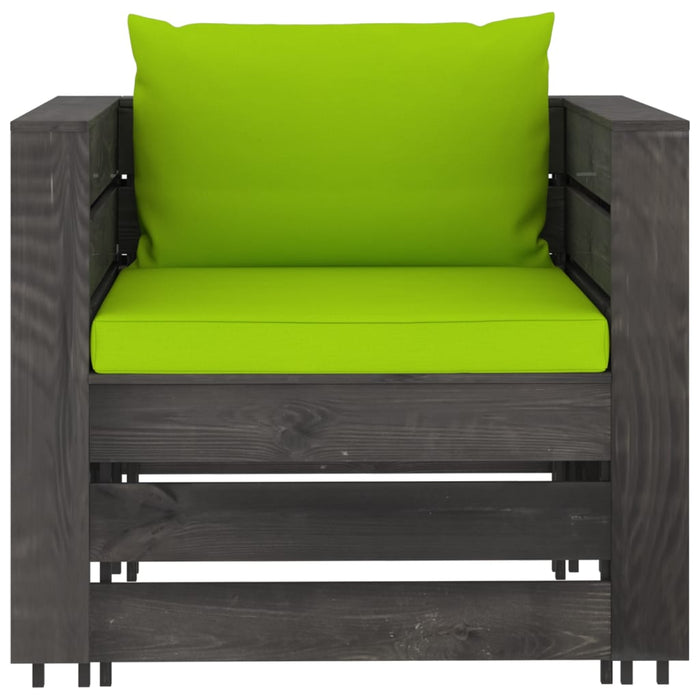 Set mobilier de grădină cu perne, 2 piese, gri, lemn tratat WALTI