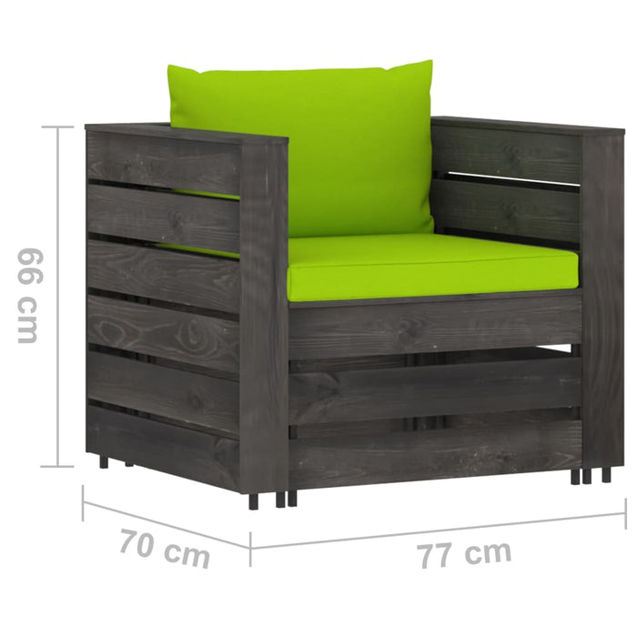 Set mobilier de grădină cu perne, 2 piese, gri, lemn tratat WALTI