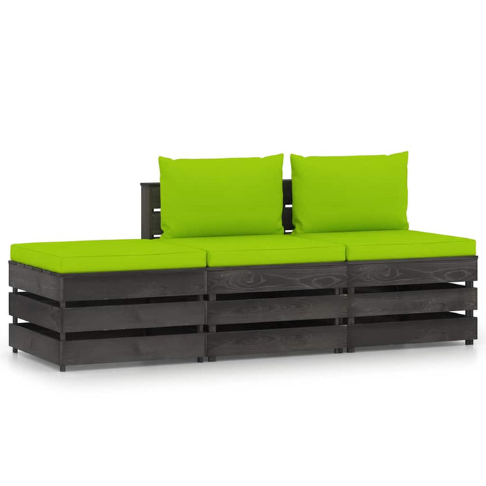Set mobilier de grădină cu perne, 3 piese, gri, lemn tratat WALTI