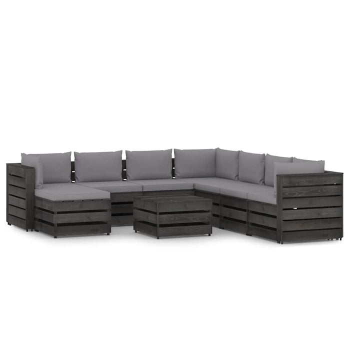 Set mobilier grădină cu perne, 9 piese, gri, lemn tratat WALTI