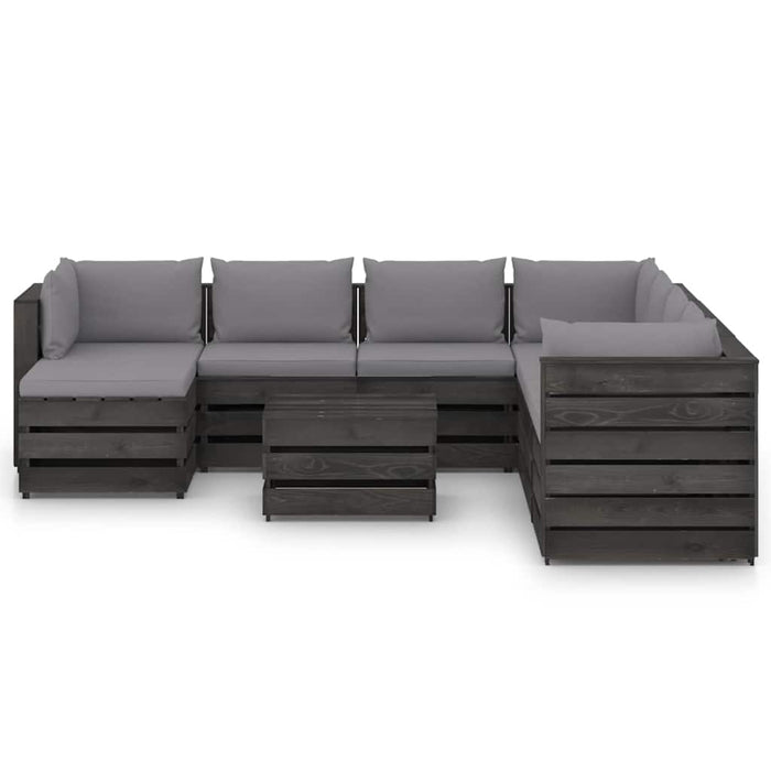 Set mobilier grădină cu perne, 9 piese, gri, lemn tratat WALTI