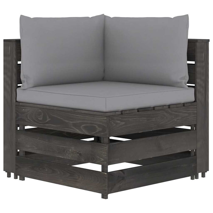Set mobilier grădină cu perne, 9 piese, gri, lemn tratat WALTI
